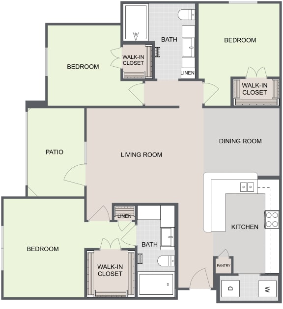 1, 2, & 3Bedroom Apartments in Tyler, TX Floor Plans